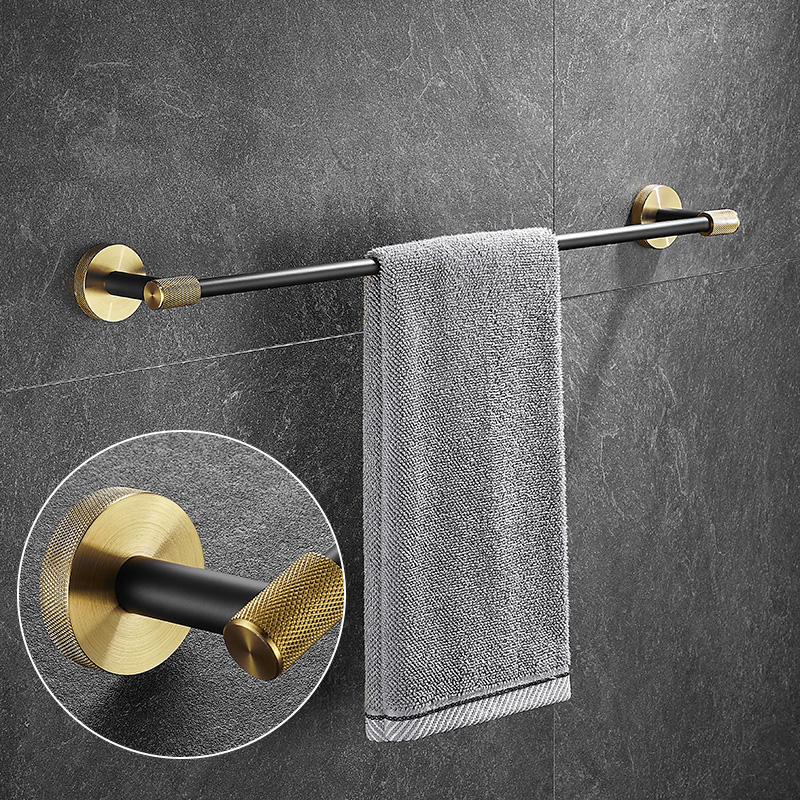 Light Extravagant Stainless Steel Towel Rack Black Gold Single Pole Dressing Room Bath Towel Rack Free of perforated wall-mounted bathroom towels