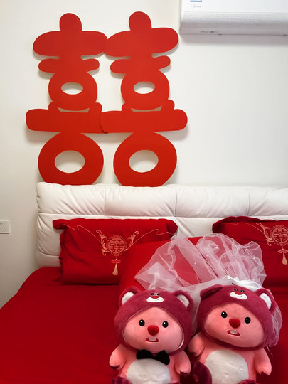 女方结婚礼创意kt板喜字布置新婚房间卧室床头装饰氛围背景墙套装