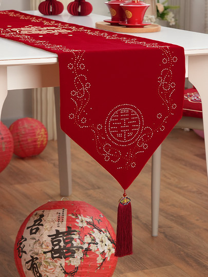 Wedding Preparation Decoration Living Room Dining Table Coffee Table Table Runner Wedding Room Decoration Red Double Happiness Tablecloth Wedding Supplies