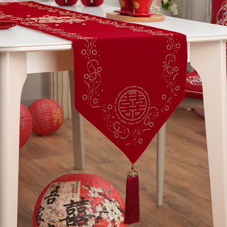 Wedding Room Decoration, Red Tablecloth, Wedding Preparation, Living Room Dining Table, Coffee Table, Double Happiness Table Runner, Wedding Supplies