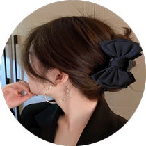 Korean black double-sided bow tie clip for womens autumn high-end large hairpin back head shark clip hair accessory