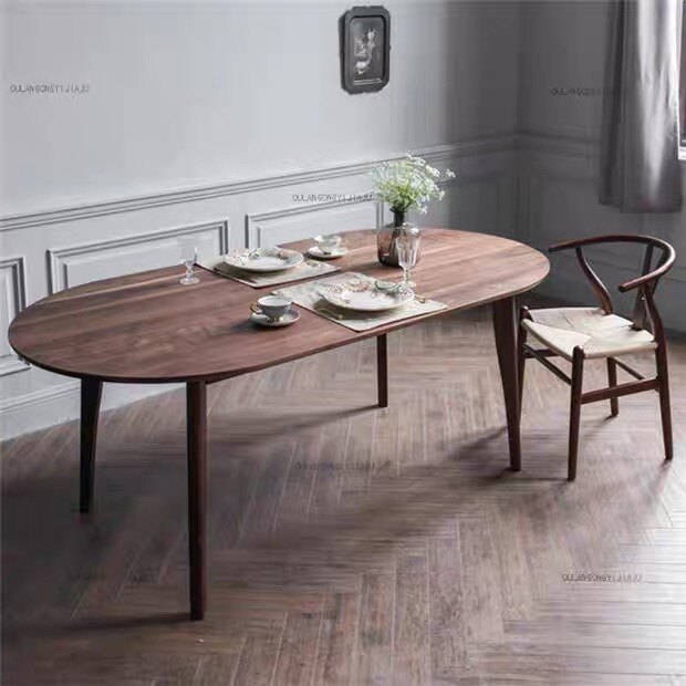 Nordic solid wood dining table creative oval desk home living room log long table modern minimalist conference table