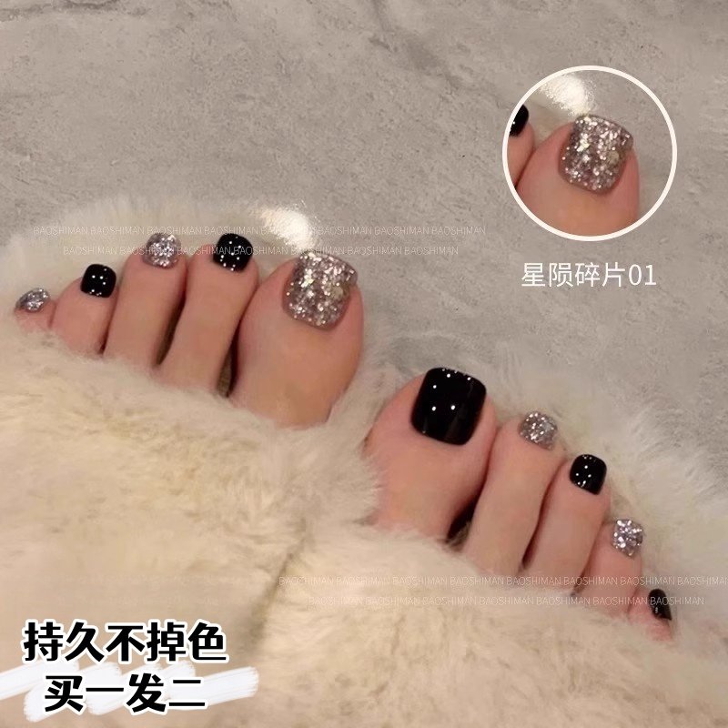 黑色指甲油脚趾爆闪2026新款免烤快干持久不掉安全无夏天显白毒女