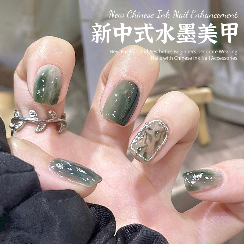 New Chinese-Style National Trend Wearable Nails 2025 New Ancient Style Finished Nail Art That Makes Skin Look Fairer, Summer High-End Short Nail Stickers