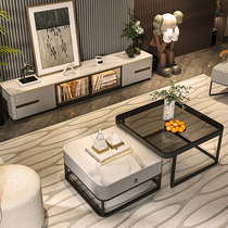 Slate glass square combination coffee table TV cabinet combination modern simple light luxury home small apartment living room wall cabinet