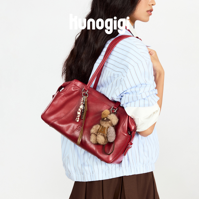 Kunogigi/Gulangjiji Baseball Briefcase Medium-Sized Red Bag Women's Commuter Shoulder Crossbody Bag