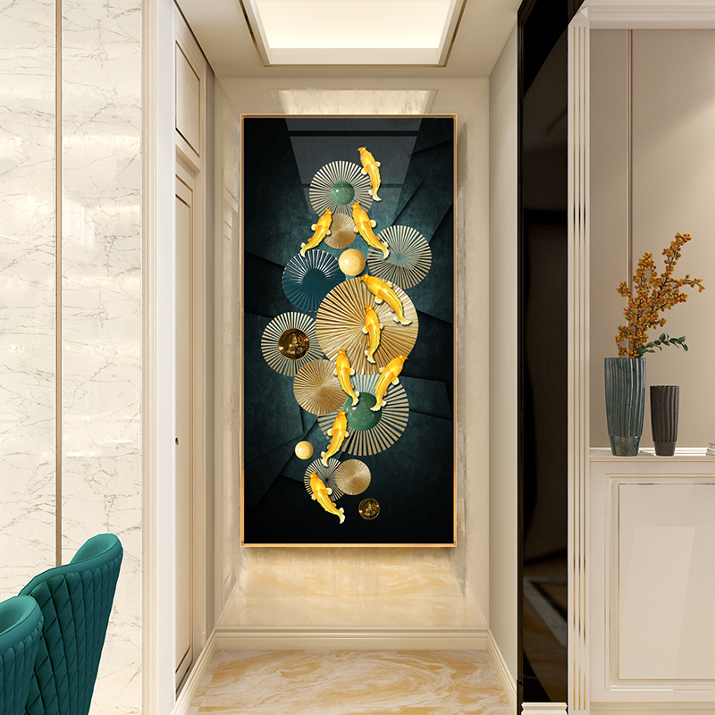 Nordic Xuanguan Decorative Painting Aisle Entrance vertical version light extravagant high-end frescoed modern minimalist corridor Nine fish picture hanging painting