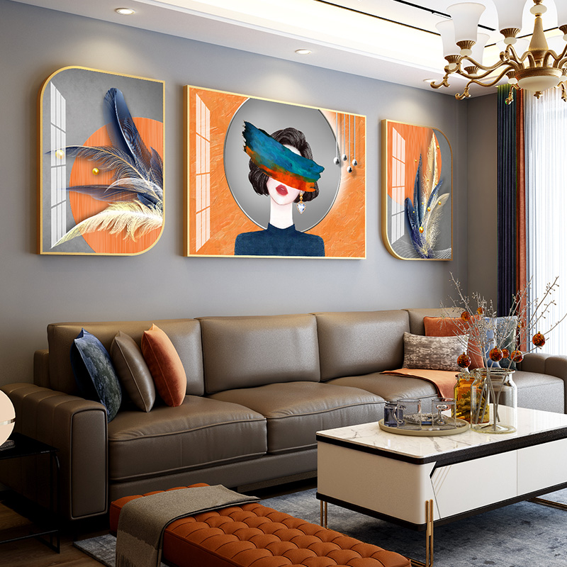 Modern Crystal Porcelain Living Room Decoration Painting Light Extravagant figures Sofa Background Wall Atmospheric Wall Paintings Triptych Nordic Hanging Paintings