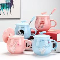 New 2023 Cartoon Cup Simple Office Water Cup Womens Ceramic Cup Custom Logo Mug Couple Coffee Cup