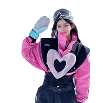 (夏季雪场必备)昆白粉色滑雪服套装外套女2024新款防水单板雪服