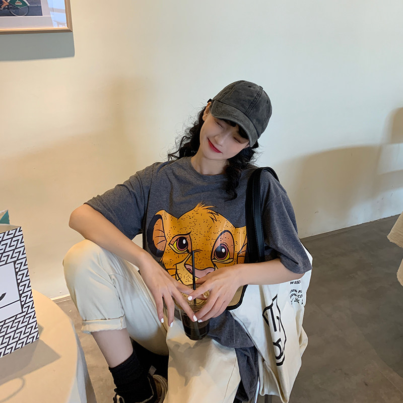 Short sleeve top summer thin 2021 New Simba Lion King design sense niche vintageT shirt women loose