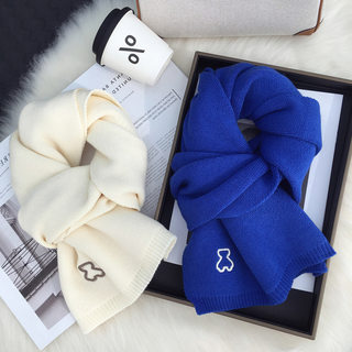 Mqvq Klein Blue Scarf for Women, New Winter Knitted Versatile Scarf for Students and Couples, Solid Color Warm Woolen Neck Scarf