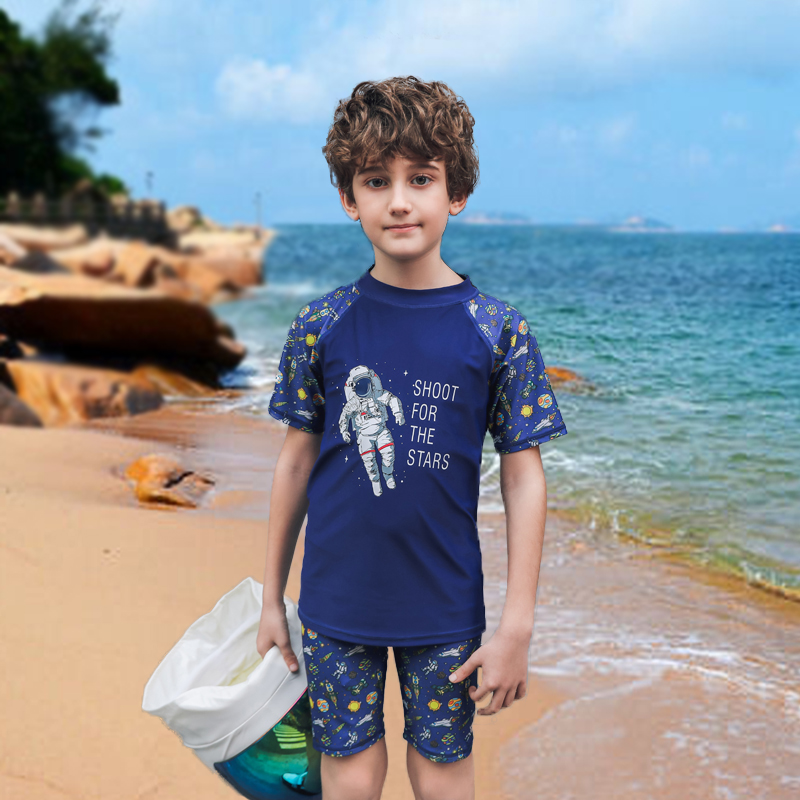Blowind Children's Swimsuit Boy Middle and Big Boy Split Sunscreen Quick Dry Short Sleeve Swimsuit Set Little Boy