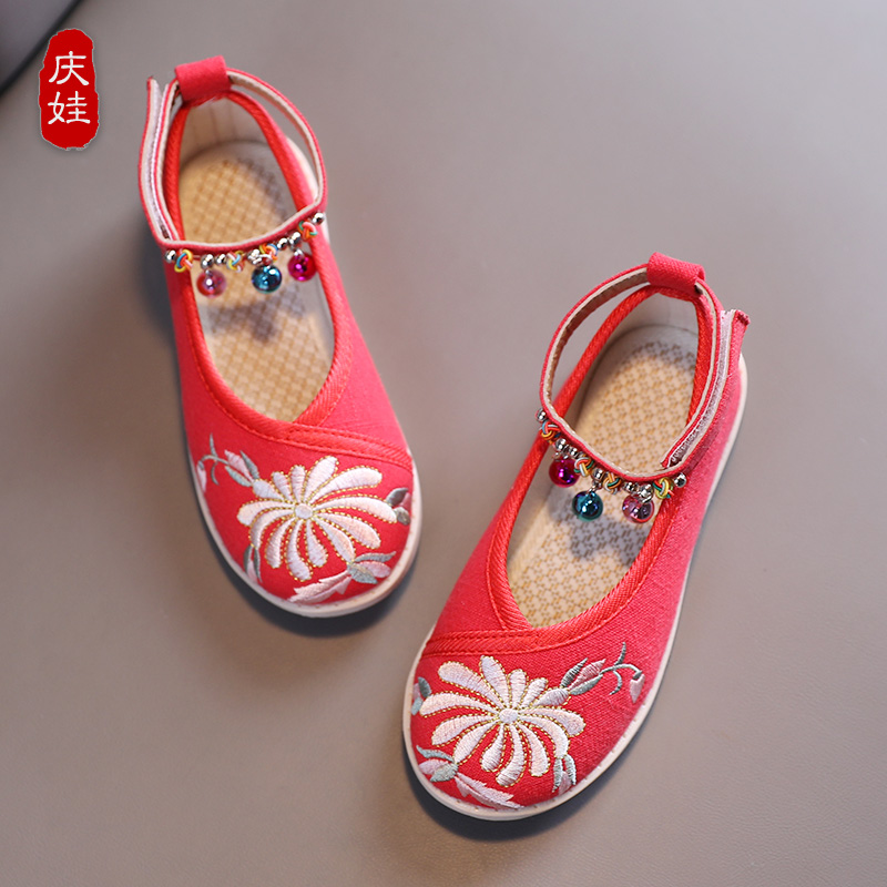 Hanfu shoes girls ancient style costume shoes old Beijing cloth shoes handmade cloth shoes Hanfu shoes children's embroidered shoes