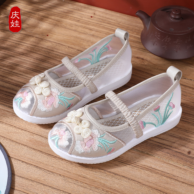 Children's embroidered shoes 2022 summer new girls' Hanfu shoes ancient costume ancient style old Beijing cloth shoes net gauze shoes summer