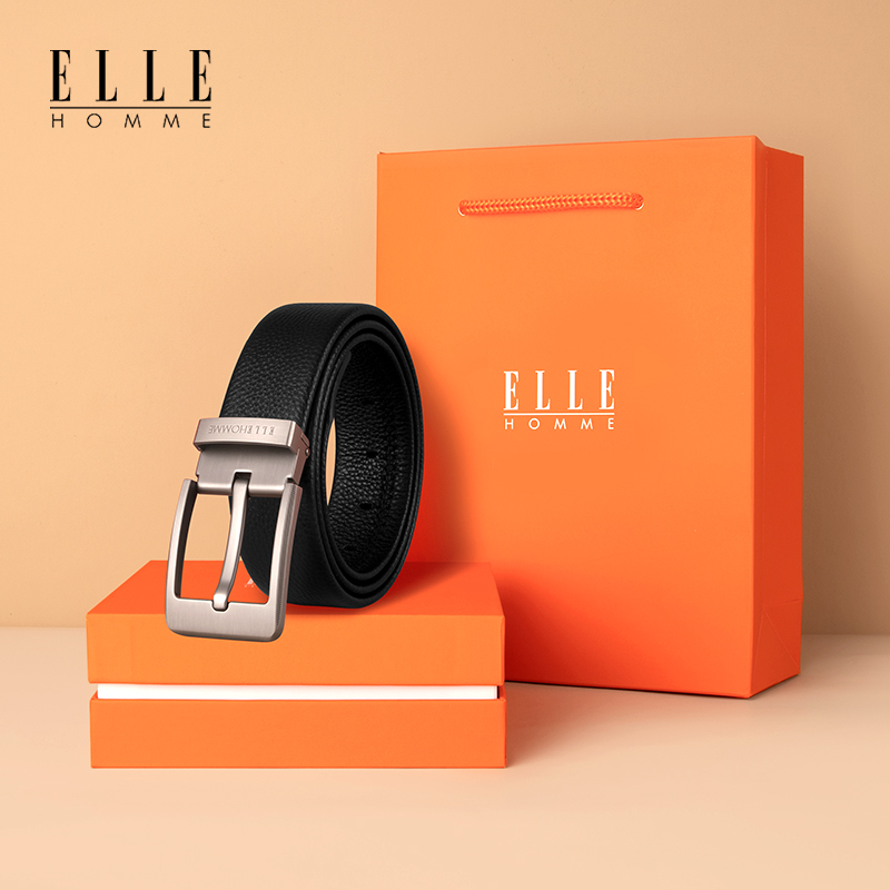 ELLE Belts Men Genuine Leather Needle Buckle Luxury Goods Belt Men's Head Layer Pure Bull Leather Upscale Branded Luxury