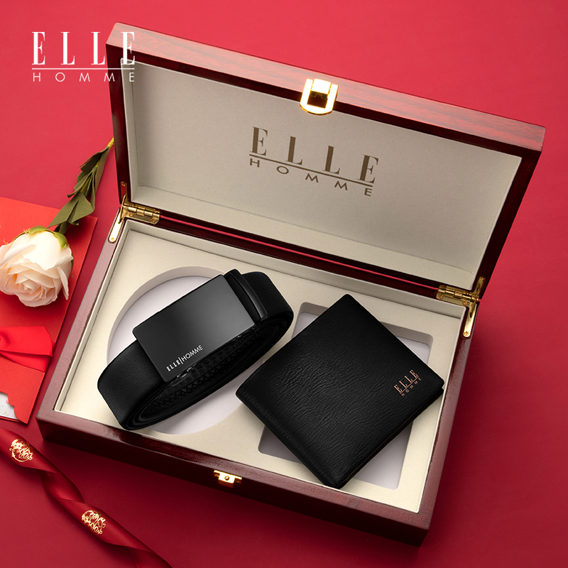 French ELLE HOMME men's wallet men's leather 2021 new automatic buckle belt strap man money clip leather clip