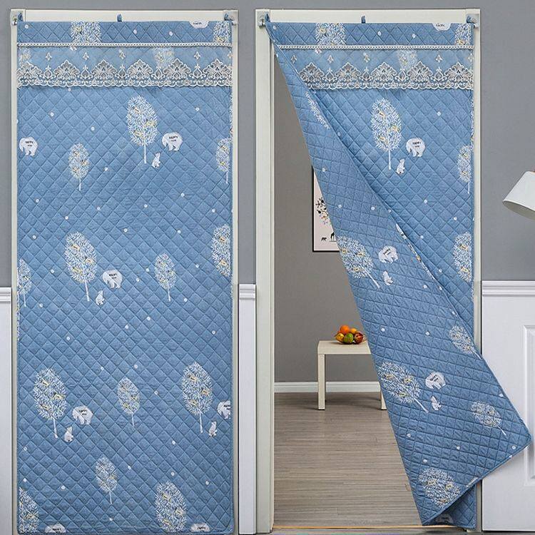 Cotton curtain winter cold and warm bedroom kitchen windshield thickening household non-perforated double-sided fabric partition curtain