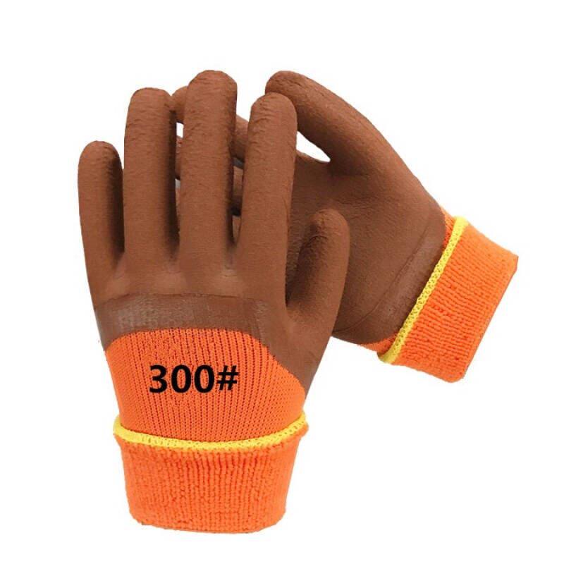 Winter thickened velvet wool ring labor protection gloves foam wear-resistant non-slip cold storage latex warm work gloves