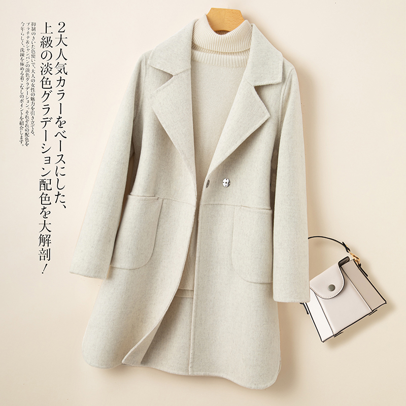 Off-Season Autumn and Winter Double-Sided Wool Coat for Women, Mid-Length, Loose Straight Style, High-End Woolen Coat, Premium Australian Wool Off-Season Autumn and Winter Double-Sided Wool Coat for Women, Mid-Length, Loose Straight Style, High-End Woolen Coat, Premium Australian Wool