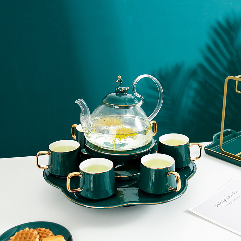 Light Extravagant Afternoon Tea Set Home Flower Tea Cup Suit European-style Ceramic Heat Resistant Glass Cooking Fruit Candle Heated Teapot