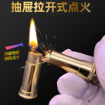 Quercia pull-out kerosene nunchaku lighter cylindrical retro old-fashioned handmade brass collection lighter male
