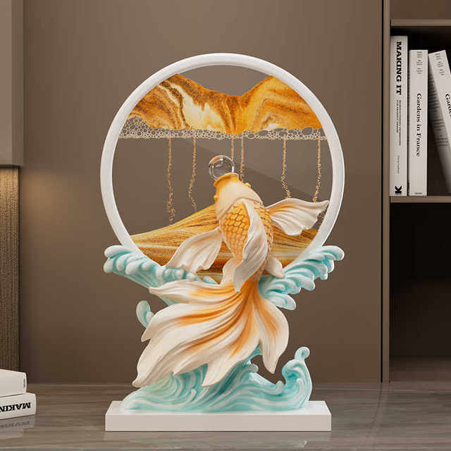 Light Luxury Ornaments, Fish Leaping over the Dragon Gate, Quicksand Painting Decorative Ornaments, Office Decompression Gifts, Business Gifts
