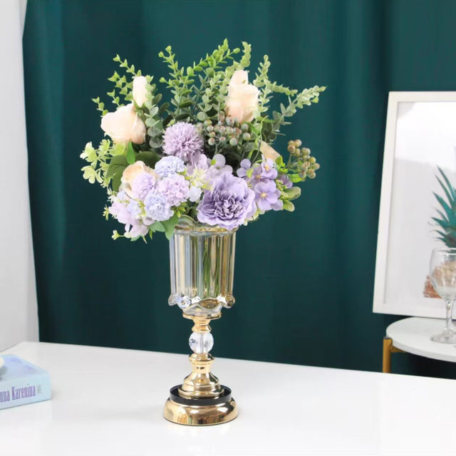 Light Luxury Ornaments, European-Style Crystal Glass Vases, High-End Restaurant Decorations, Table Dried Flower Arrangements, Living Room Decorations