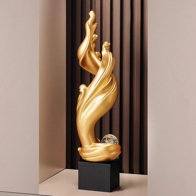 Light Luxury Decor Piece: Blue and Gold Wave Ornament for Entryway, Living Room, Wine Cabinet, Office, Housewarming Decoration Gift