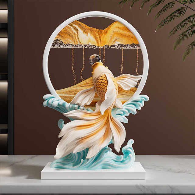 Light Luxury Ornaments, Fish Leaping over the Dragon Gate, Quicksand Painting Decorative Ornaments, Office Decompression Gifts, Business Gifts