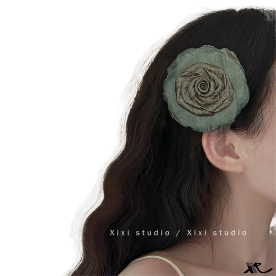 海边夏日！网纱山茶花发夹！高级感超仙马尾夹复古刘海夹旅行发卡