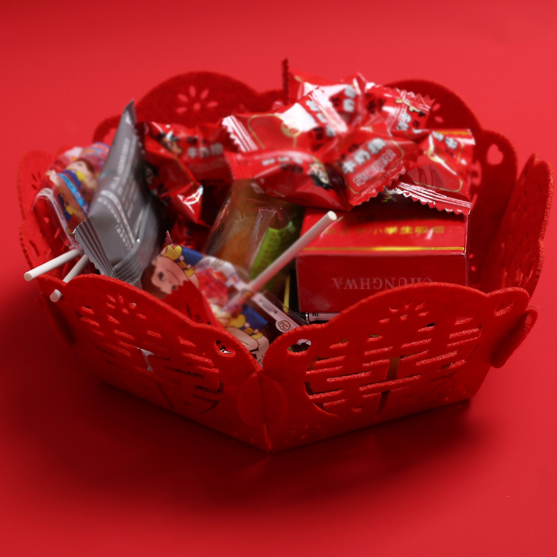 Wedding Celebration Items Love Happy Words Chinese Unwoven Bub Water Fructose Fruit Tray Wedding Banquet Room Arrangement Red Dry Fruit Tray