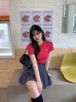 Kurozawa Xuan Qi micro fat mm2021 summer new slim foreign style Joker bear embroidery short sleeve T-shirt female