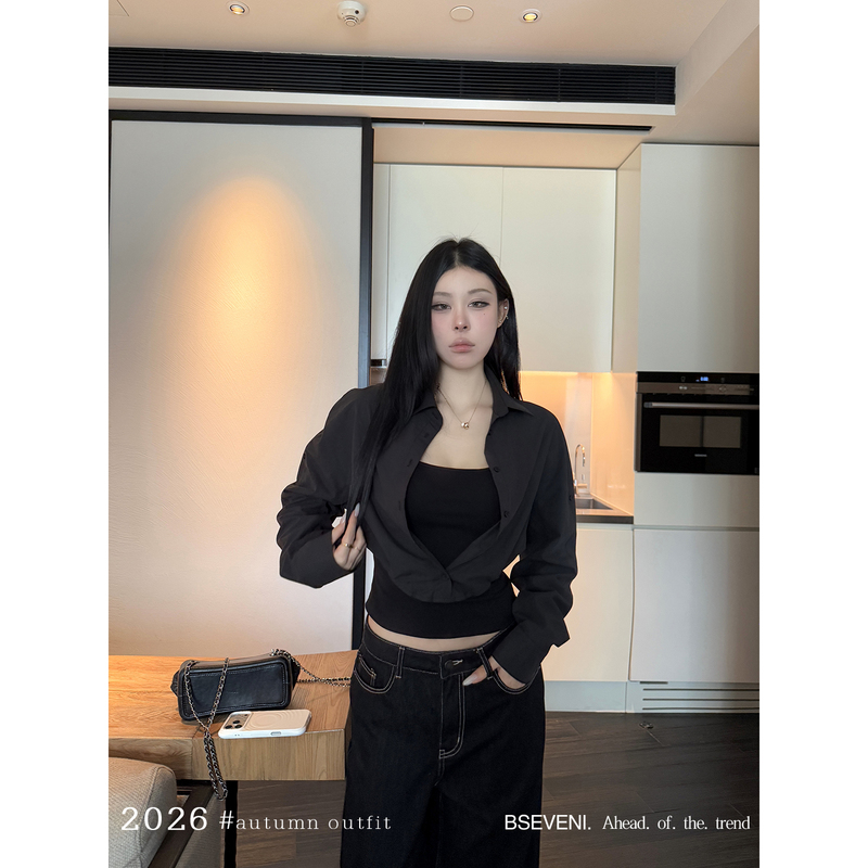 Kurosawa Xuanqi Charlize Shirt, High-Quality Pure Cotton Shirt with Stitching, 220g Premium Silk Cotton Faux Two-Piece Top