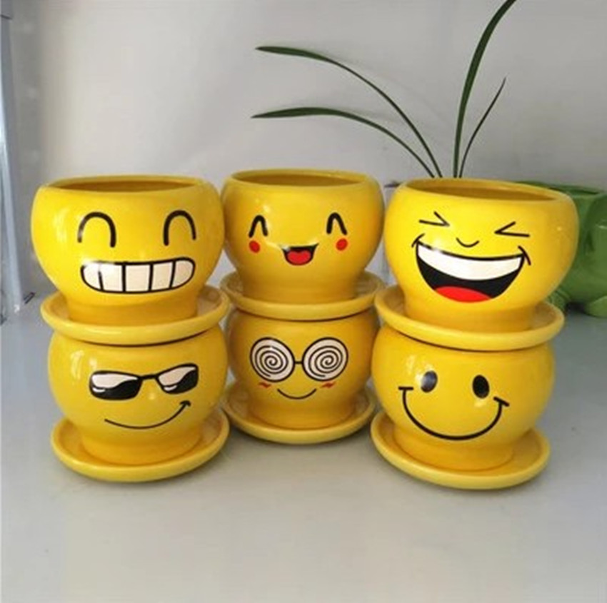 Lovely smile meaty plant flower pot expression flowerpot ceramic cartoon mini flowerpot green plant flower POTS