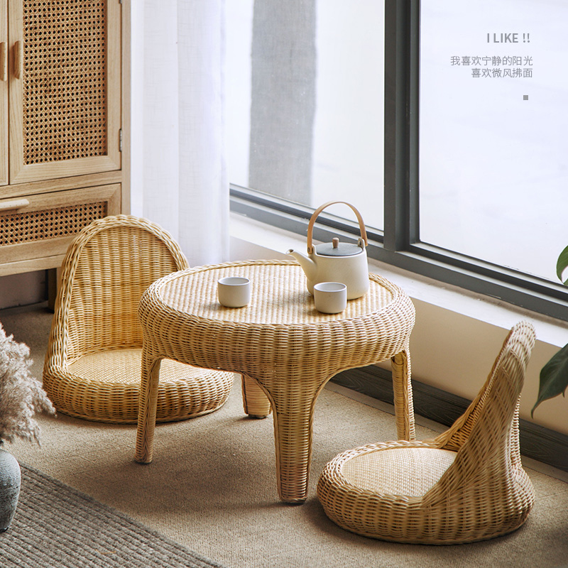 Modern minimalist balcony floating window small tea table Home Japanese style floating window table net red kang a few tatami rattan chic tea table-Taobao