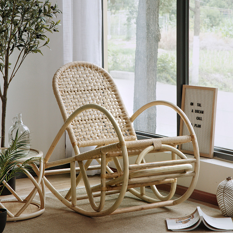 Home Rocking Chair Adult Balcony Nordic Wind Summer Rocking Chair Natural Windy Light Chair Single-person Leisure Teng