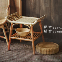  Living room rattan coffee table Rectangular log coffee table Simple table Tea table stool Japanese small coffee table storage household
