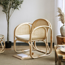  Natural Indonesian rattan chair Tea table Real rattan single backrest chair old man woven modern simple balcony leisure chair light luxury