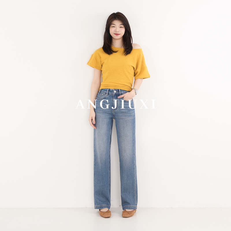 【French Fries Pants】Four-Way Stretch, Mid-High Waist, New Spring Style, Slimming, Fitted, White, Narrow Straight-Leg Jeans for Women