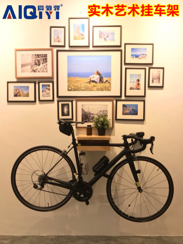 Bike rack road car wall-mounted wall-mounted wall-mounted eco-friendly solid wood parking rack indoor art wall hanger-Taobao