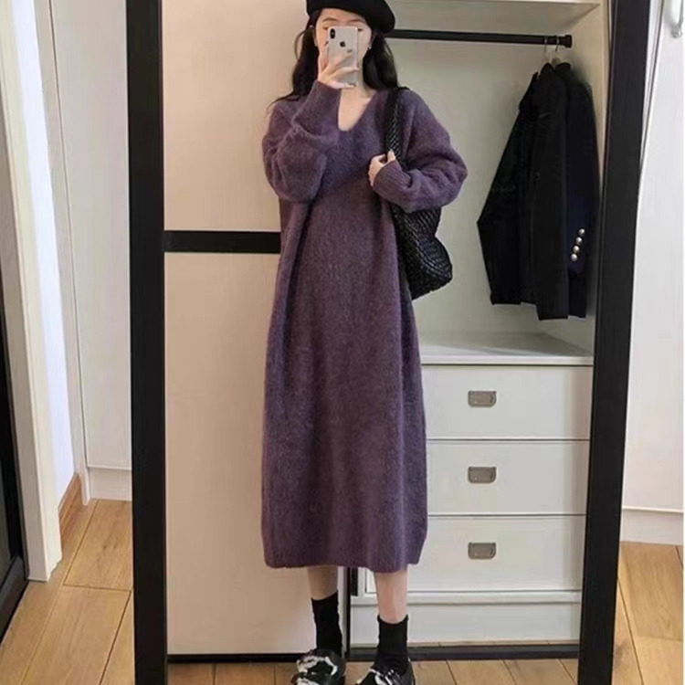Plus Size Women's Clothing Autumn and Winter New Style Slimming High-End Lazy Style Thick Sweater Dress Long Knitted Dress Plus Size Women's Clothing Autumn and Winter New Style Slimming High-End Lazy Style Thick Sweater Dress Long Knitted Dress