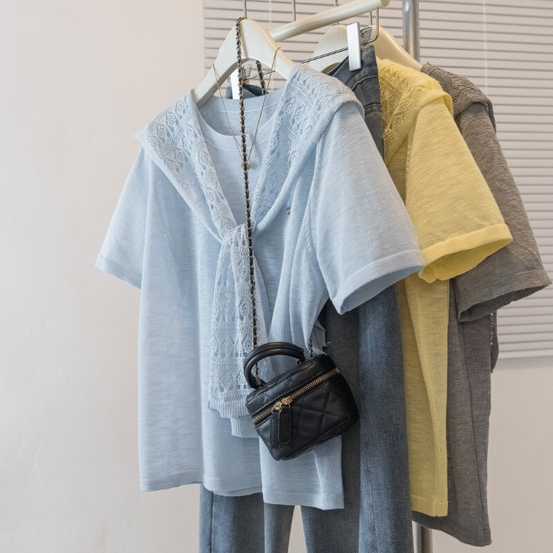 Super Pretty Blue Shawl Short-Sleeved T-Shirt for Women 2026 Summer Plus Size Fat mm Slimming Ice Silk Knit Top Super Pretty Blue Shawl Short-Sleeved T-Shirt for Women 2026 Summer Plus Size Fat mm Slimming Ice Silk Knit Top