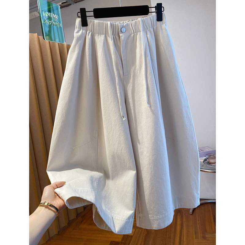 Plus-Size European Style Super Popular Cropped Knife-Cut Pants for Women, Summer Thin Style, Elastic Waist, Loose Fit, Slimming Balloon Wide-Leg Pants