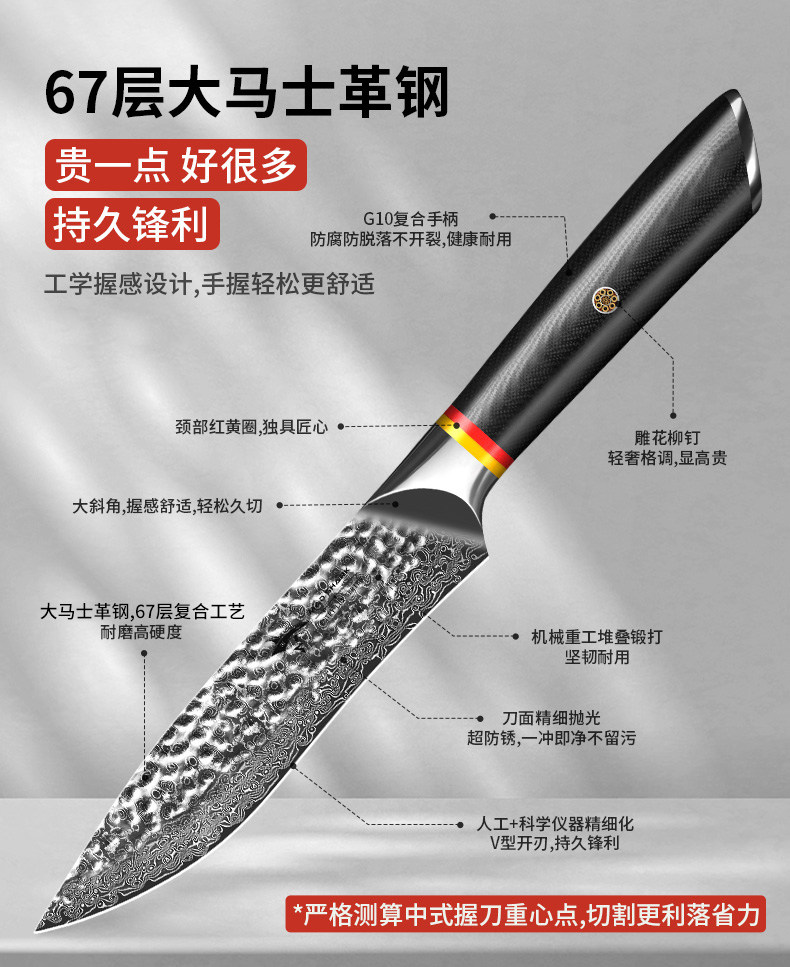 安享好物 安享A级水果刀-狂鲨经典 大马士革水果刀  
