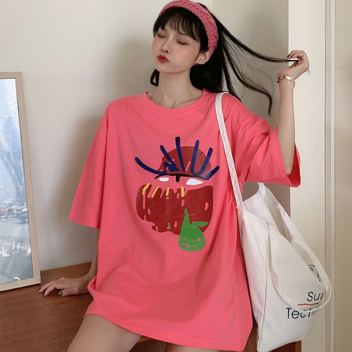 Ancient with short sleeves 2020 New female loose Korean version port Wind minimalist About half sleeve T-shirt Female medium Long version Summer blouse