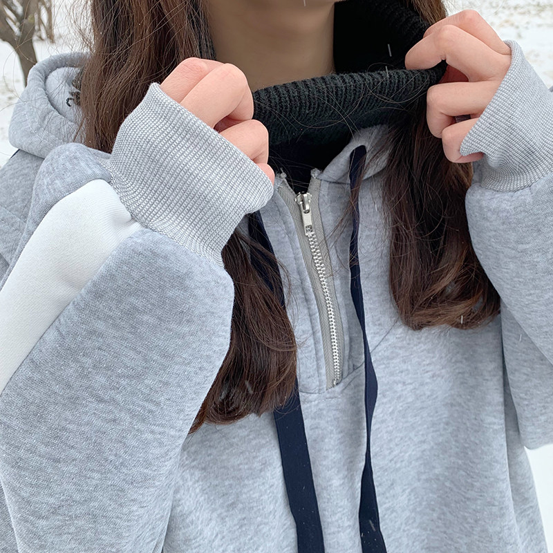 Fried street sweater women's 2020 new vintage plus velvet thick coat autumn and winter all-match hooded turtleneck tide