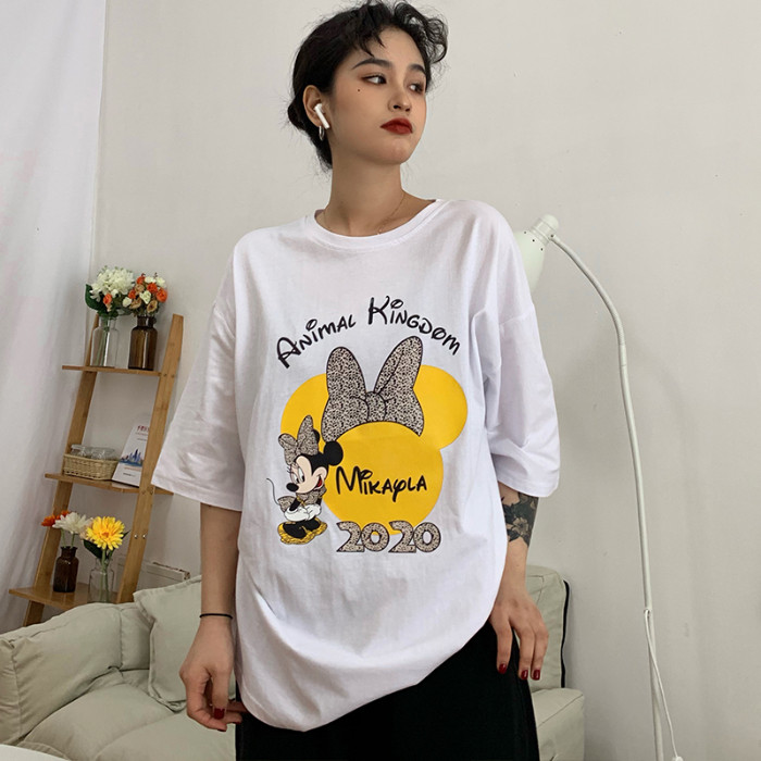 Mickey Mouse White T-shirt Woman Big Version Cartoon Short Sleeve Port Wind Minima Summer Print Minnie 2020 New Woman