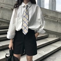 White shirt female student dress college style retro Hong Kong flavor Korean loose tie shirt shirt 2020 Spring Net Red