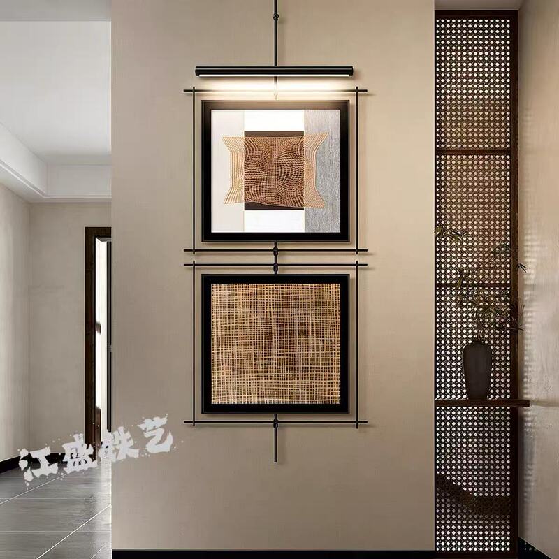 High-End French-Style Living Room Vintage Metal Hanging Rod Entrance Hall Hotel Study Artistic Abstract Soft Decor Wall Hanging Decorative Painting
